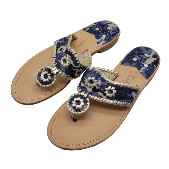 Jack Rogers Shoes - Jack Rogers Navajo Womens sz 9 Thong Sandals Navy Leather Whipstitch Palm Beach